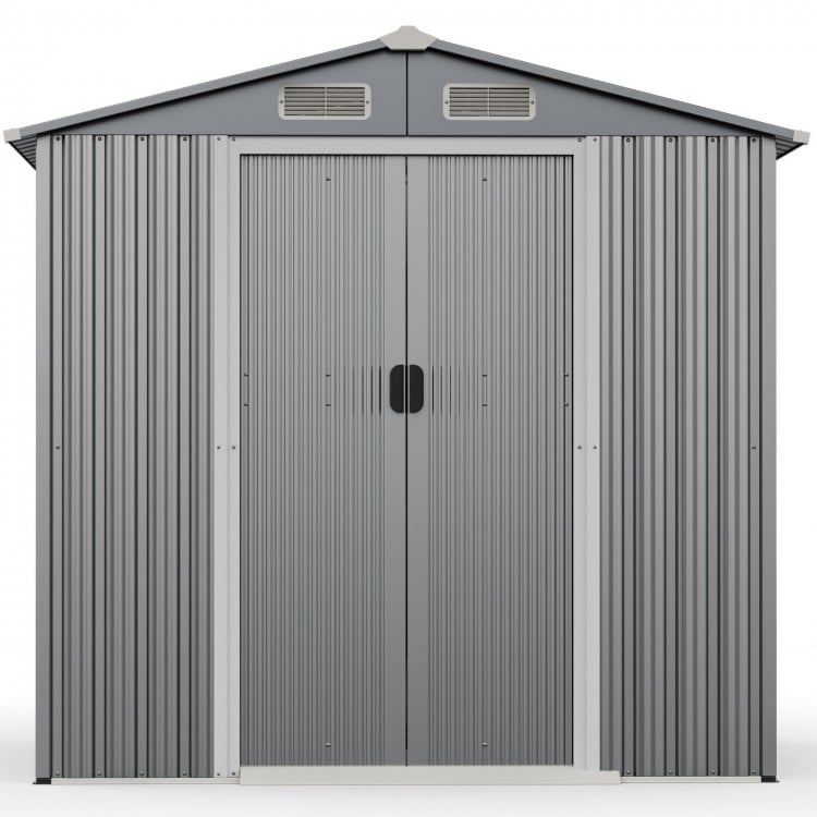 6 x 4 Feet Galvanized Steel Storage Shed with Lockable Sliding Doors-GrayCostway Gallery View 4 of 10