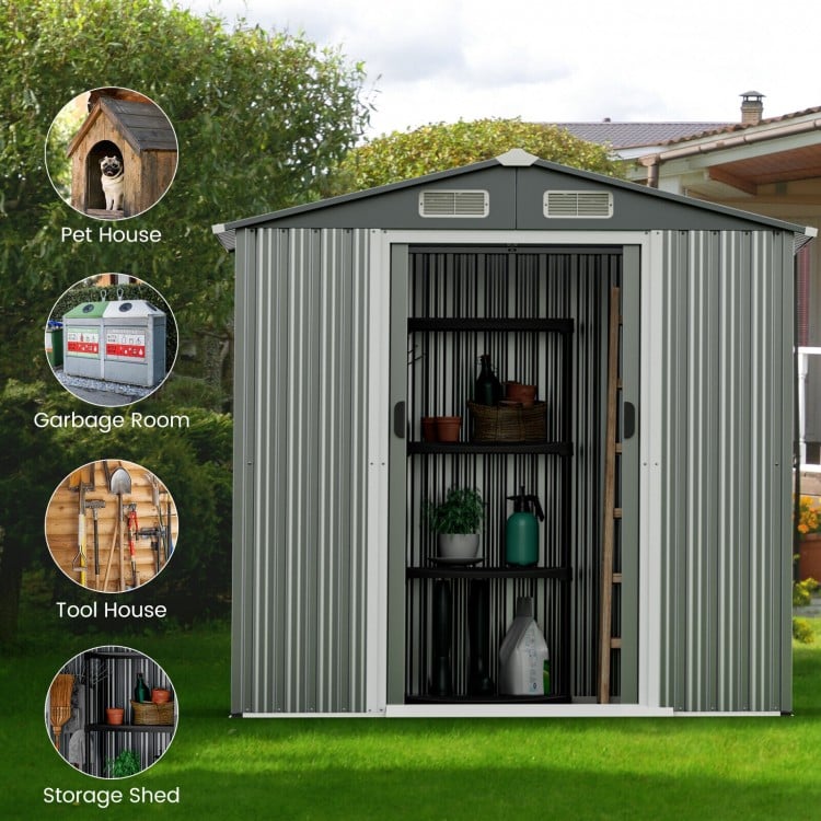 6 x 4 Feet Galvanized Steel Storage Shed with Lockable Sliding Doors-GrayCostway Gallery View 10 of 10