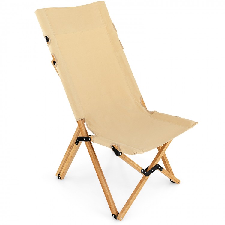 Bamboo Folding Camping Chair with 2-Level Adjustable Backrest-NaturalCostway Gallery View 3 of 9