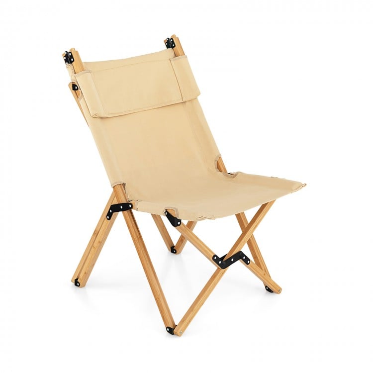 Bamboo Folding Camping Chair with 2-Level Adjustable Backrest-NaturalCostway Gallery View 4 of 9