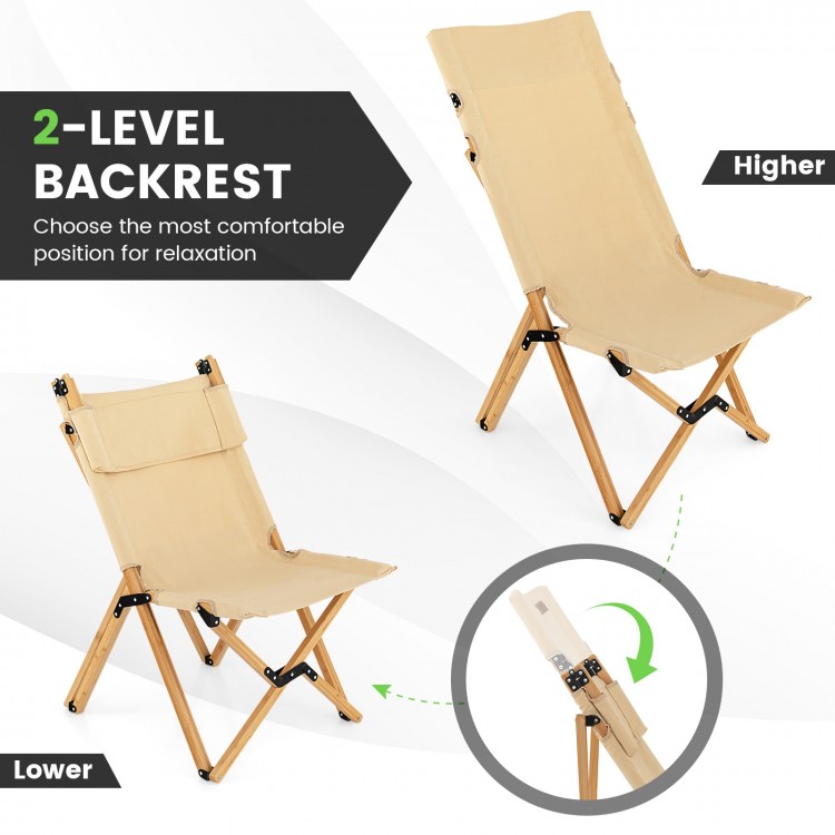Bamboo Folding Camping Chair with 2-Level Adjustable Backrest-NaturalCostway Gallery View 6 of 9