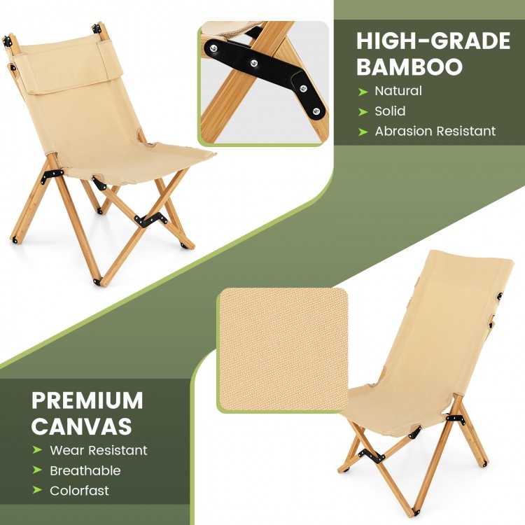 Bamboo Folding Camping Chair with 2-Level Adjustable Backrest-NaturalCostway Gallery View 7 of 9