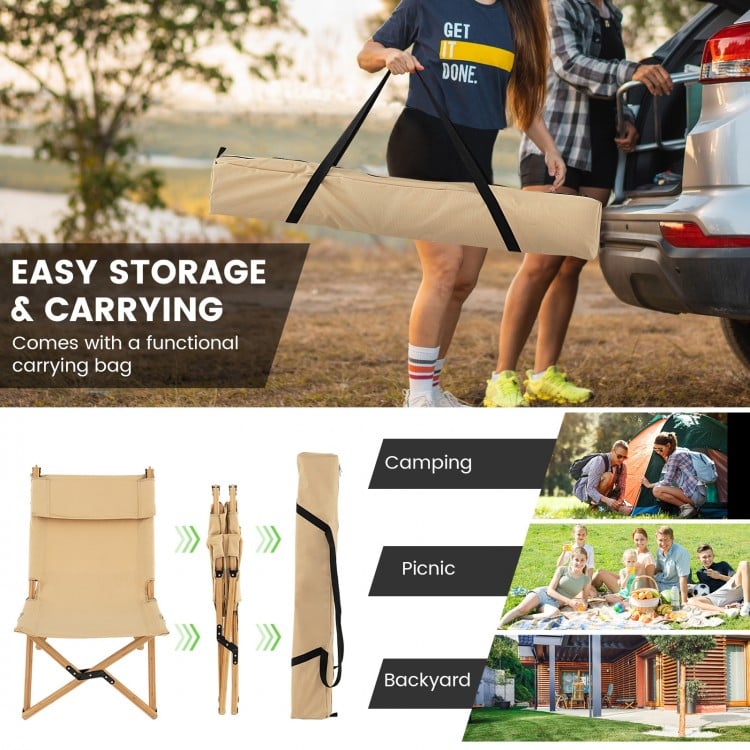 Bamboo Folding Camping Chair with 2-Level Adjustable Backrest-NaturalCostway Gallery View 8 of 9