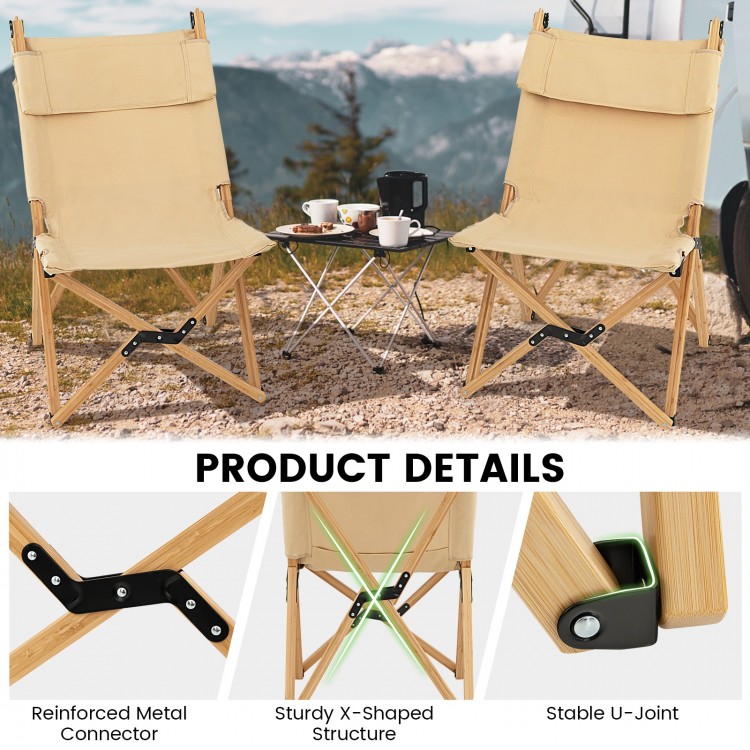 Bamboo Folding Camping Chair with 2-Level Adjustable Backrest-NaturalCostway Gallery View 9 of 9