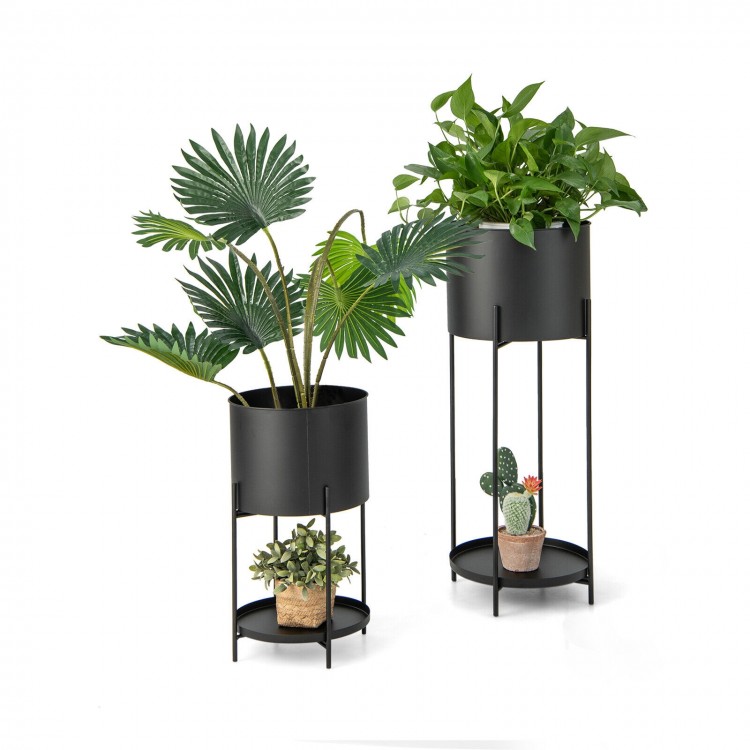 2 Metal Planter Pot Stands with Drainage Holes-BlackCostway Gallery View 3 of 8