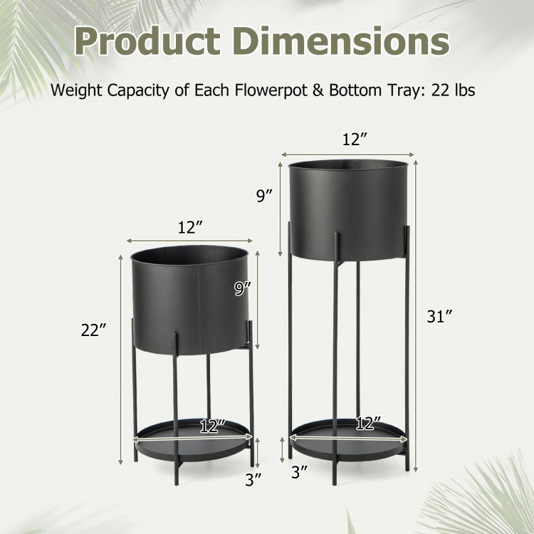 2 Metal Planter Pot Stands with Drainage Holes-BlackCostway Gallery View 4 of 8