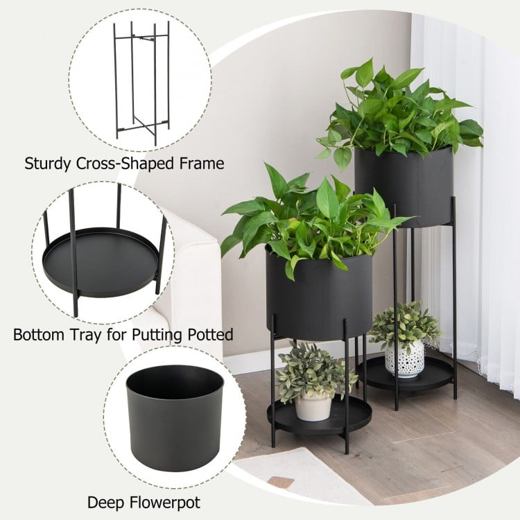 2 Metal Planter Pot Stands with Drainage Holes-BlackCostway Gallery View 5 of 8