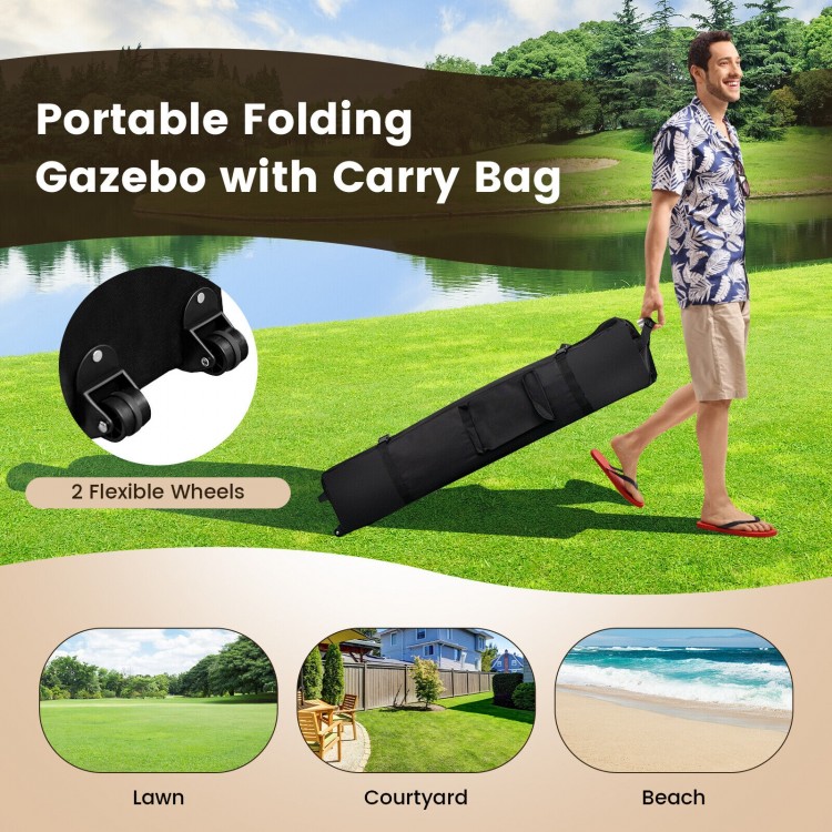 Portable 13 x 13 feet pop-up gazebo tent with mesh sidewalls, wheeled carry bag, ideal for outdoor gatherings and.