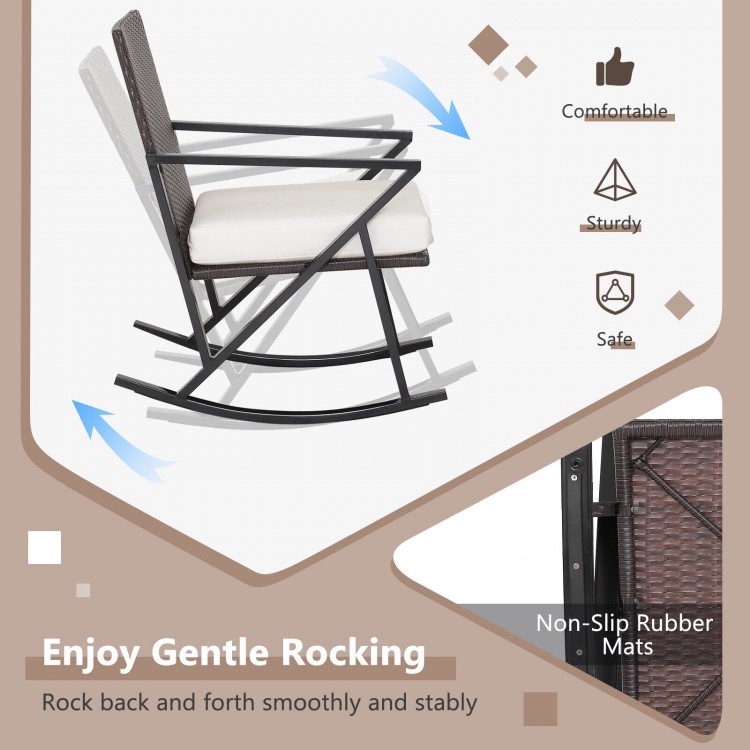 3-piece patio wicker rocking chairs set with heavy-duty metal frame, featuring soft cushions and ergonomic design for.