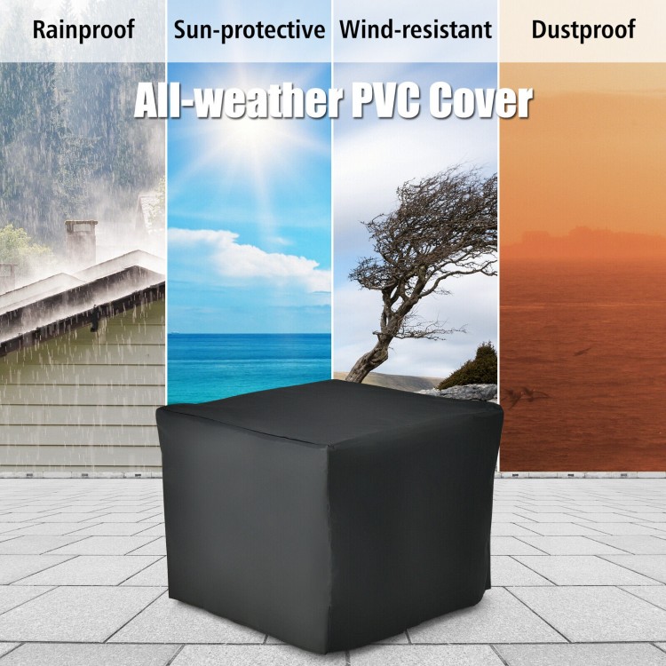 28-inch outdoor square fire pit table with PVC cover, offering rainproof, dustproof, and wind-resistant protection.
