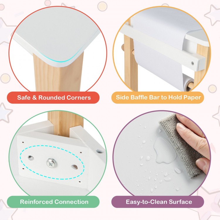 Kids art table features rounded corners, a paper roll holder, and a smooth, easy-to-clean surface for creative.
