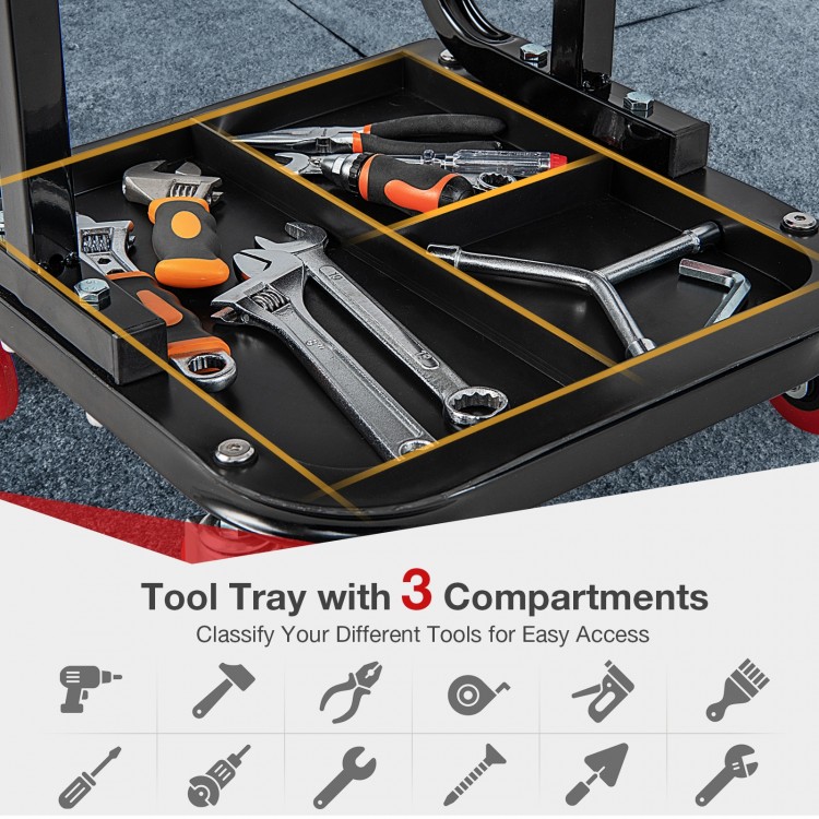 Rolling Creeper with Classified Tool Tray and Cushioned Seat - Costway