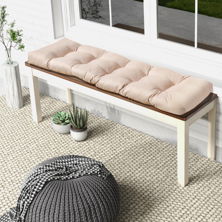 Tufted bench cushion in beige with 6" thickness, made of durable polyester and PP cotton, perfect for indoor and.