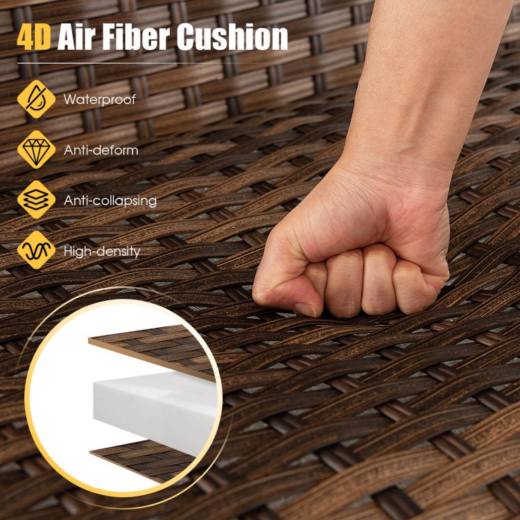 Close-up of 4D air fiber cushion on a patio coffee table set, featuring waterproof and anti-deform properties for.