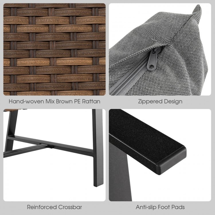 Hand-woven mix brown PE rattan coffee table set with quick dry cushion, featuring anti-slip foot pads for outdoor.