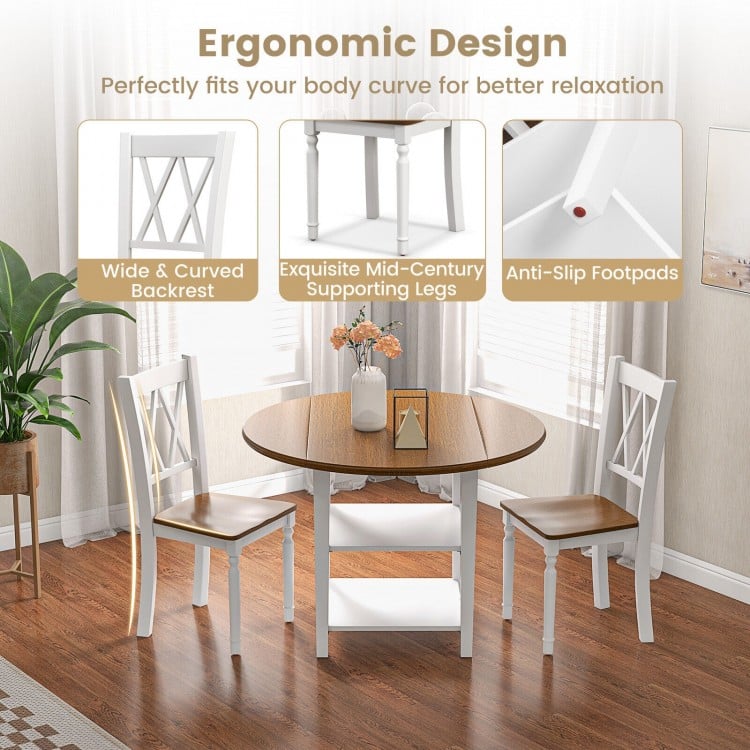 Round kitchen dining set featuring a drop leaf table and ergonomic high backrest chairs, perfect for family gatherings.