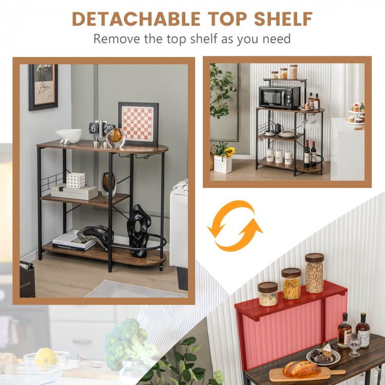 4-tier kitchen bakers rack in rustic brown showcasing a removable top shelf and sturdy metal frame for customizable.