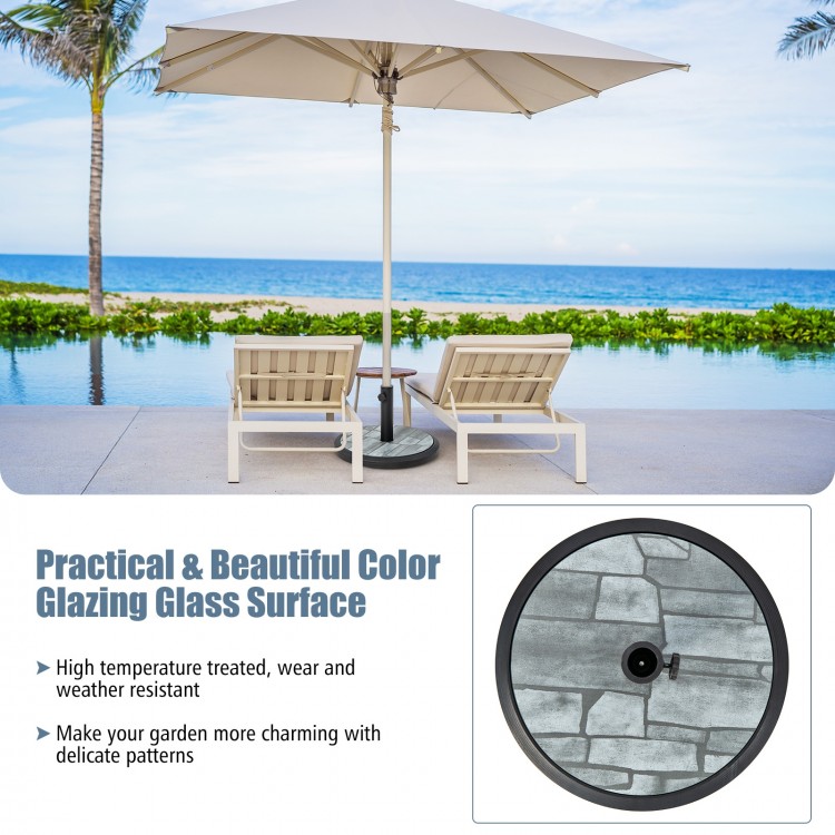 Close-up of the 35lbs umbrella base with built-in cement, showcasing the textured design for added charm in outdoor.