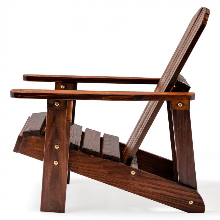 Kid's Adirondack chair in coffee color with high backrest and armrests, made from weather-resistant fir wood for.