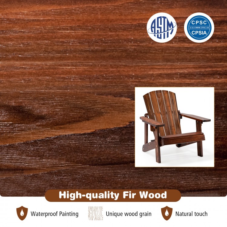 Kid's Adirondack chair in coffee color made of high-quality fir wood, featuring a high backrest and wide armrests for.