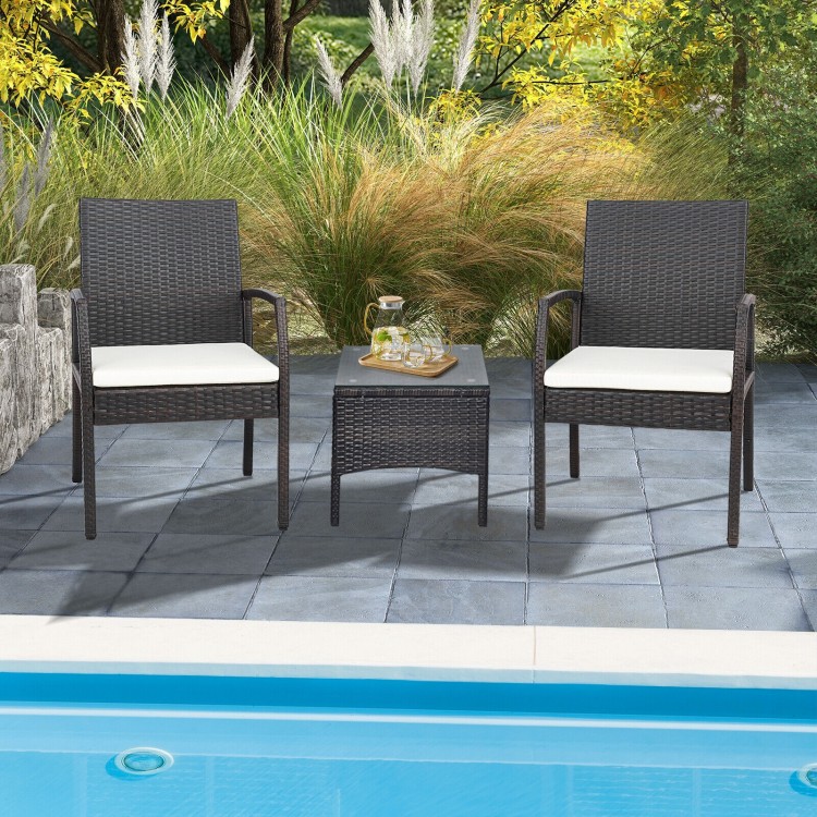 2 Pieces Patio Wicker Dining Armchair Set with Soft Zippered Cushion-Set of 2 - Gallery View 1 of 9