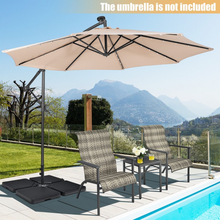 Cantilever offset patio umbrella base with easy-fill spouts, made of durable HDPE, ideal for stability and convenience.