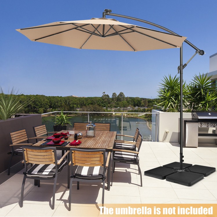 Cantilever offset patio umbrella base with easy-fill spouts, made of durable HDPE, ideal for stability and storage.
