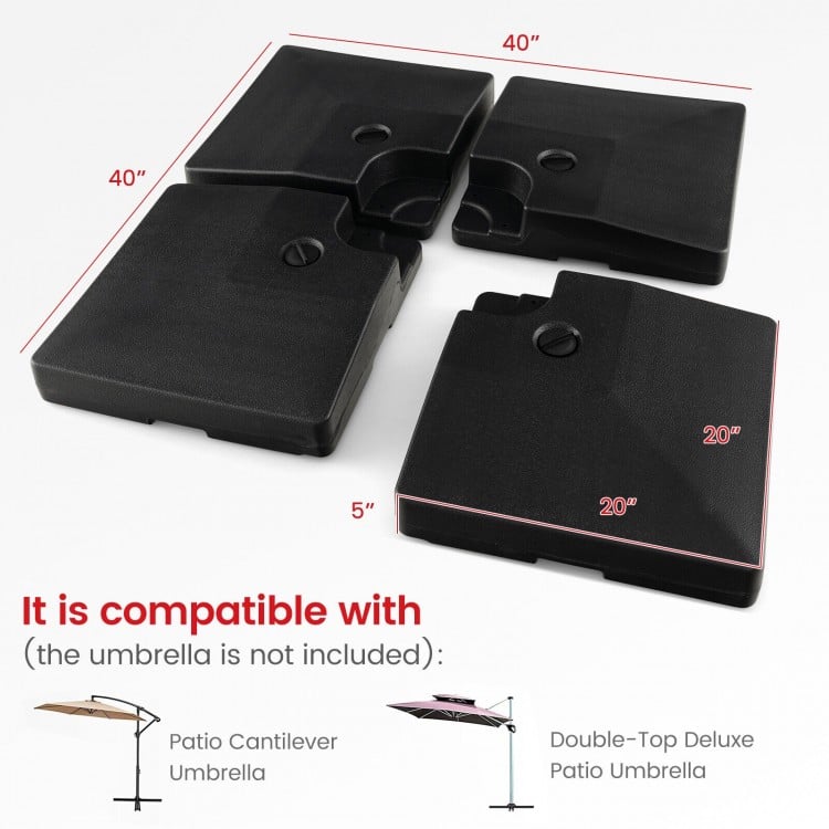 Four-piece 20L cantilever offset patio umbrella base, made of HDPE, stackable design for easy storage and transport.