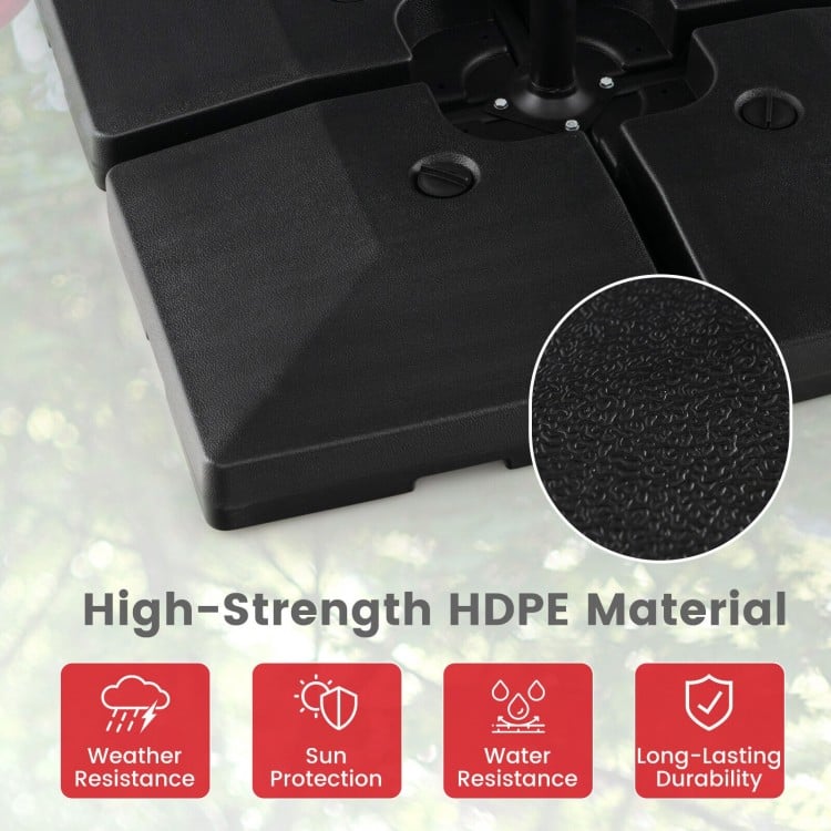 4-piece 20L cantilever offset patio umbrella base made of high-strength HDPE material for durability and weather.