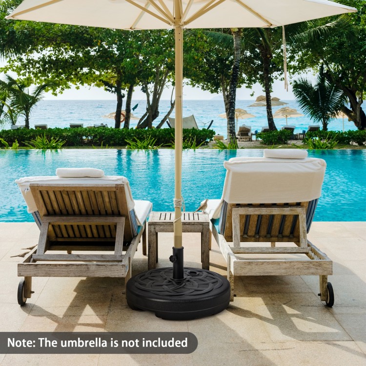 Heavy-duty 22-inch round patio umbrella base stand, fillable for stability, designed for outdoor use by pools or.