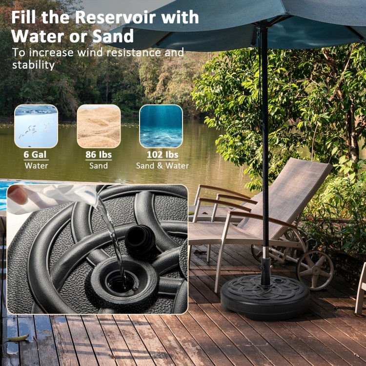 22-inch heavy-duty round patio umbrella base stand with fillable reservoir for sand or water, ensuring stability and.