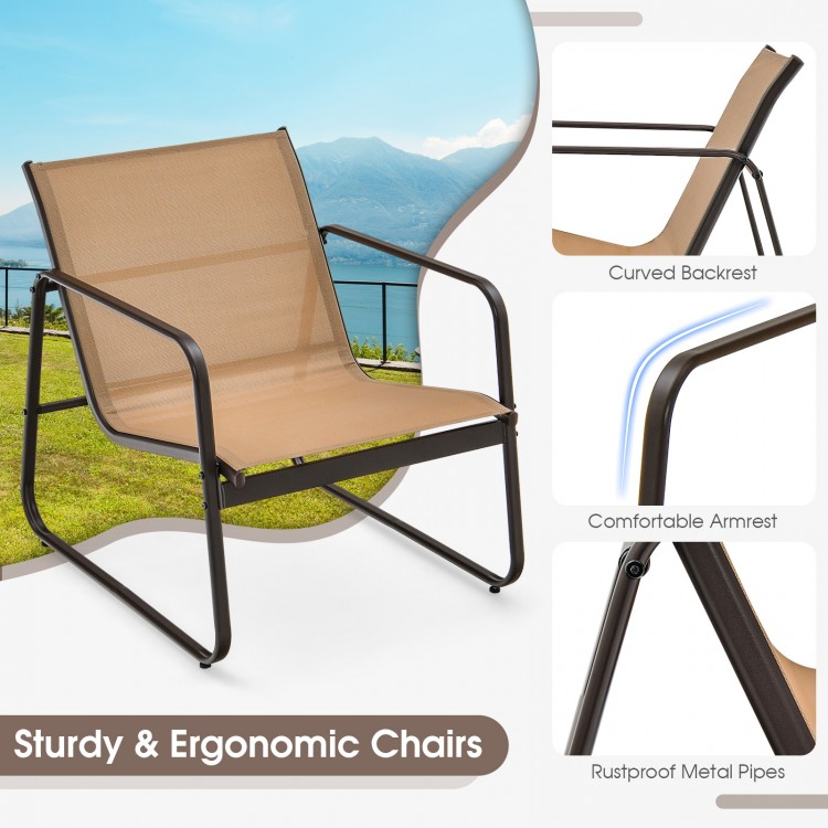 Single ergonomic chair with breathable fabric and rustproof metal frame, perfect for patio relaxation.