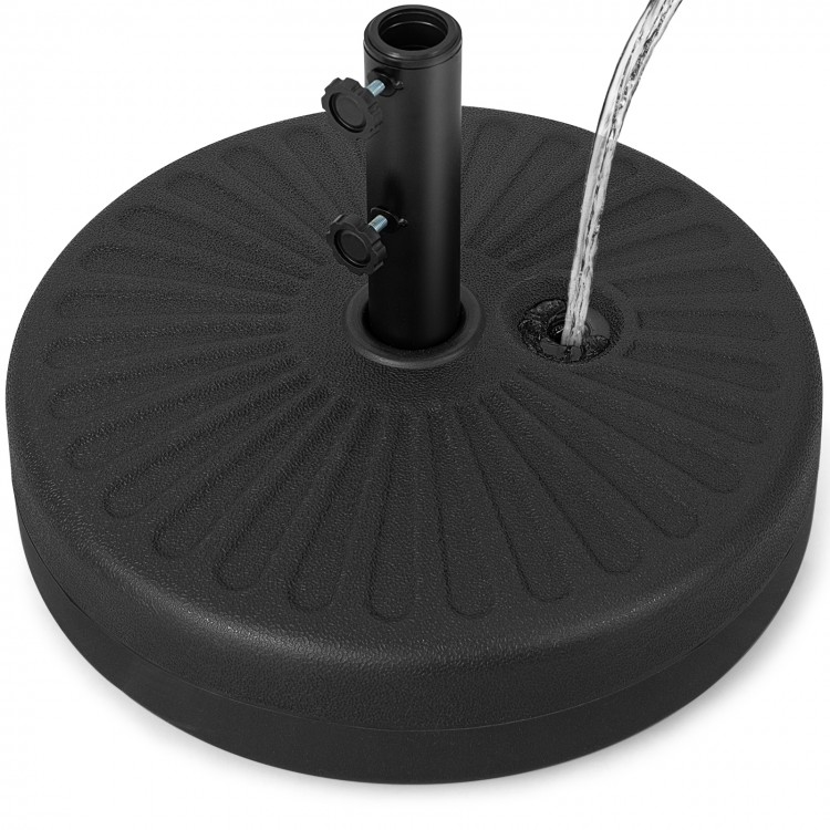Fillable round umbrella base stand in black, 19.5 inches, made of durable HDPE, designed for stability in outdoor.