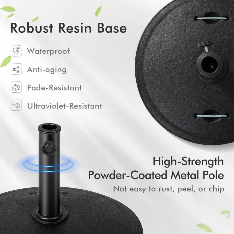 Robust 51LBS outdoor umbrella base with wheels, high-strength resin and powder-coated metal pole for stability and.