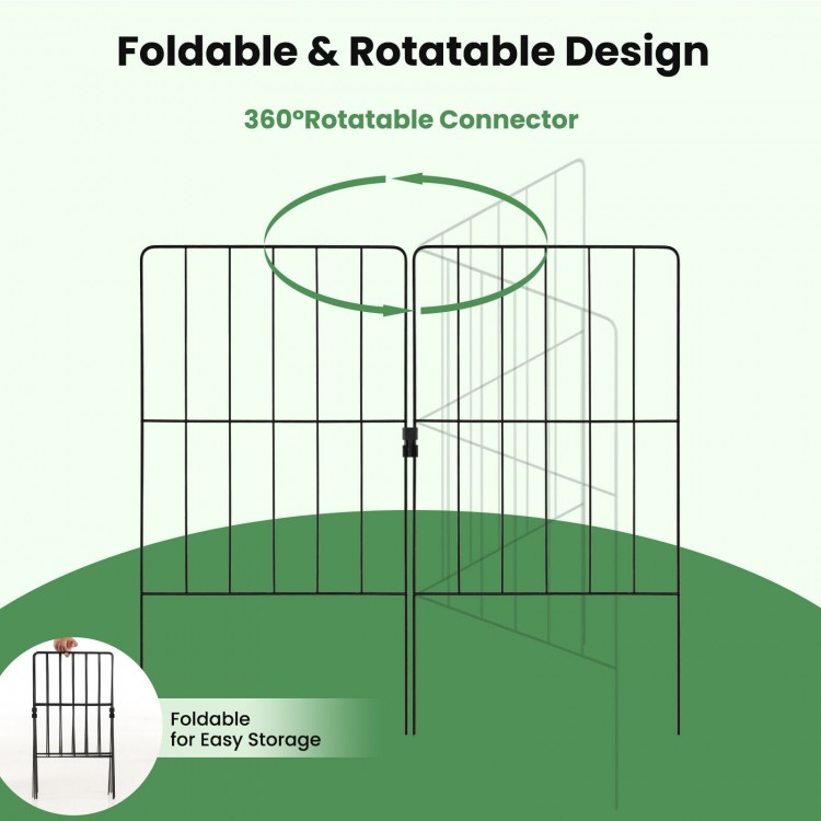 Foldable decorative garden fence set with 360° rotatable connector for flexible shape adjustments and easy outdoor use.
