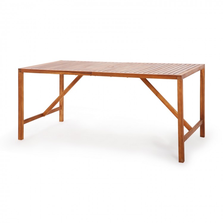 67-inch acacia wood dining table with umbrella hole, spacious for 6 people, ideal for outdoor patio gatherings.