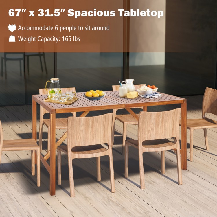 67" acacia wood dining table with umbrella hole, seating 6, featuring a spacious tabletop and elegant design for.