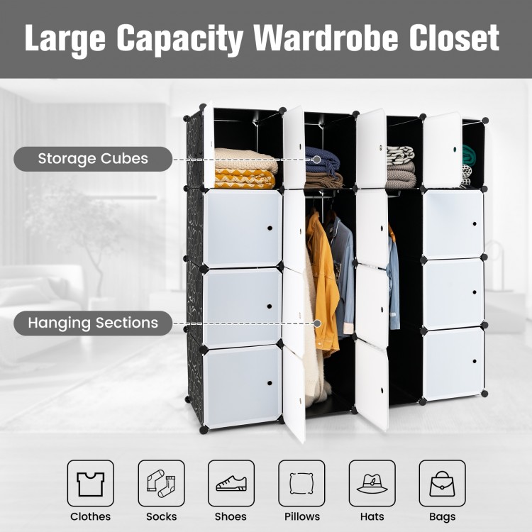 16-cube storage organizer in black featuring a modular design, perfect for efficient storage in bedrooms or entryways.