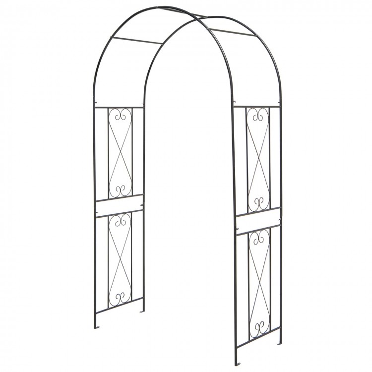 Black garden arch arbor trellis with sturdy metal frame, ideal for climbing plants and outdoor decorations.