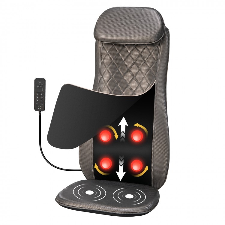Massage chair pad in black with heat and vibration features, designed for targeted back relief and relaxation.