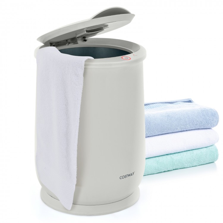 21L gray bathroom towel warmer with flip top lid, fits 2 large towels, perfect for spa and home use.