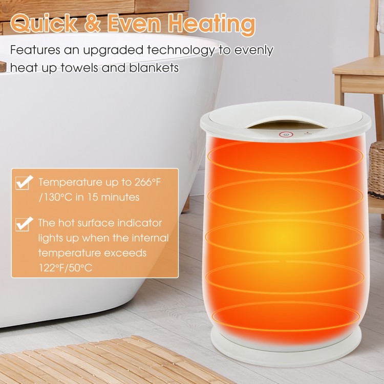 21L gray towel warmer with rapid heating, fits 2 large towels, features auto shut-off for safety and easy one-button.