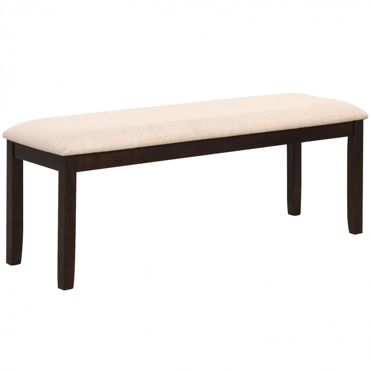 Upholstered ottoman bench in beige with padded cushion, sturdy frame, perfect for entryways or living rooms.