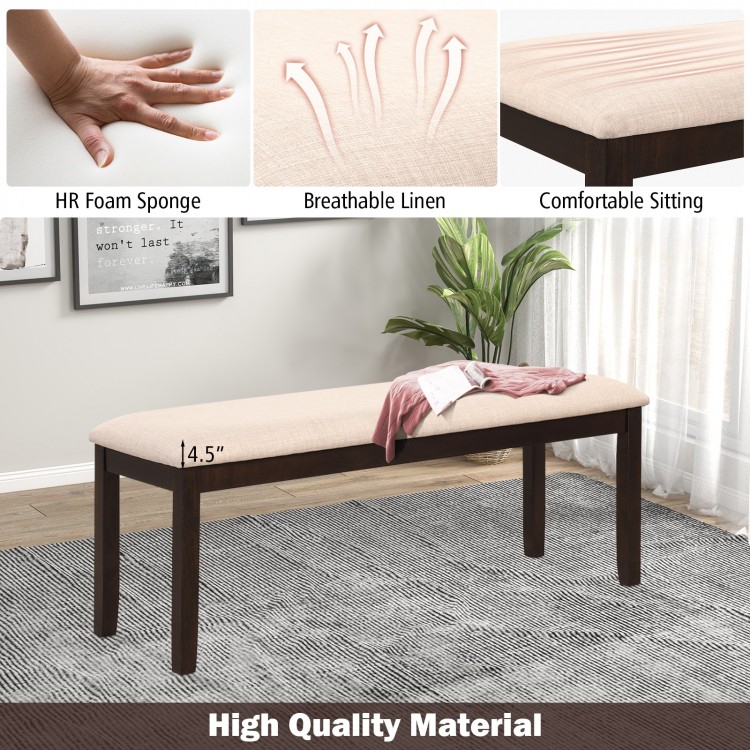 Upholstered ottoman bench in beige with padded cushion, designed for comfort and elegance in living rooms or entryways.