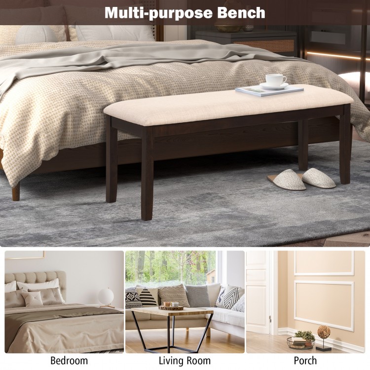 Upholstered ottoman bench in beige with padded cushion, ideal for living room, bedroom, or porch seating.