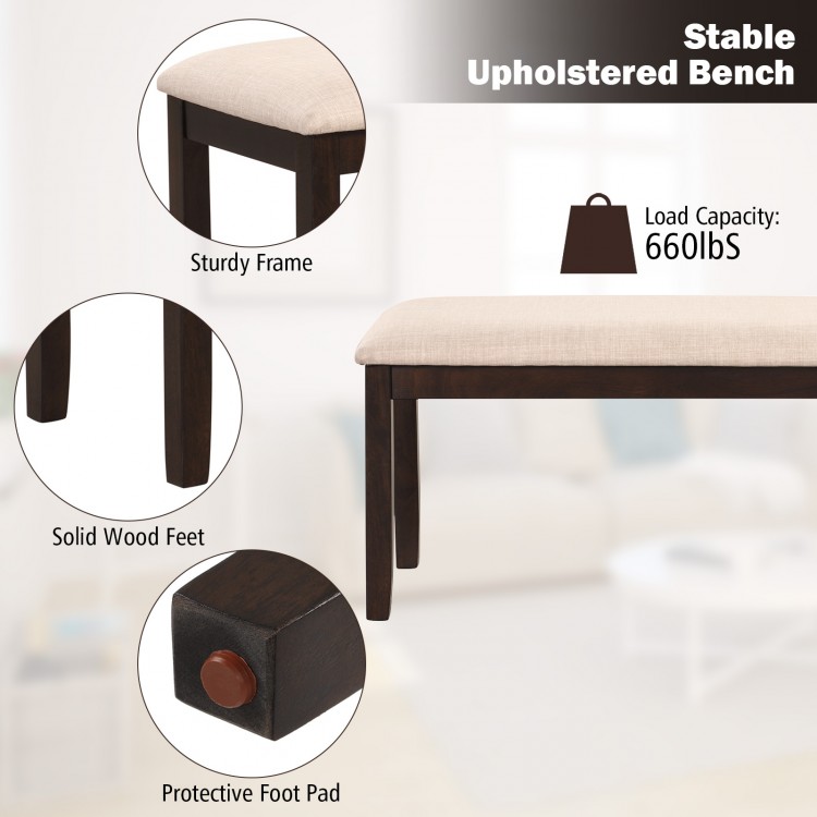 Upholstered ottoman bench with padded cushion in beige, sturdy frame, 660 lbs capacity, ideal for living room or.