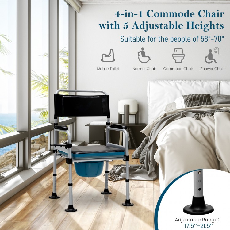 4-in-1 folding bedside commode chair with adjustable height, detachable bucket, and ergonomic design for stability and.