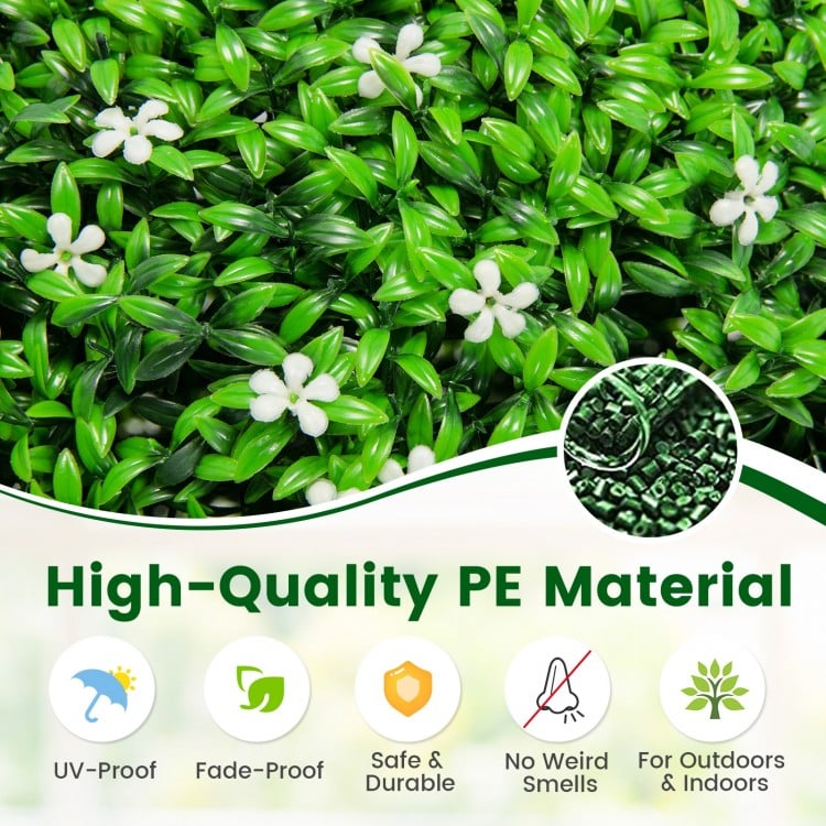 Close-up of 19.5-inch faux boxwood topiary ball made of high-quality UV-proof PE material, featuring delicate white.