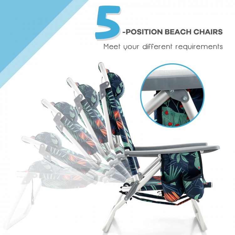 5-position outdoor folding beach chair set in green with adjustable recline, perfect for camping and sunbathing.