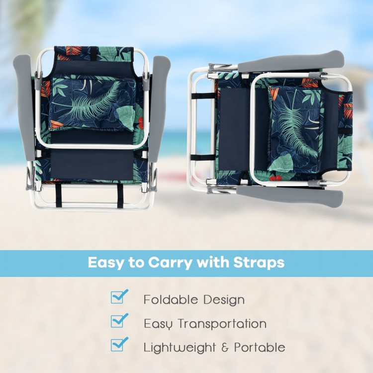 Folding beach chair set with floral design, lightweight aluminum frame, and padded straps for easy transport.